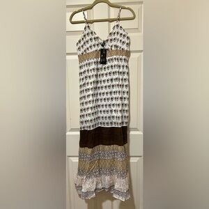 Spaghetti Strap Maxi Dress in White and Brown